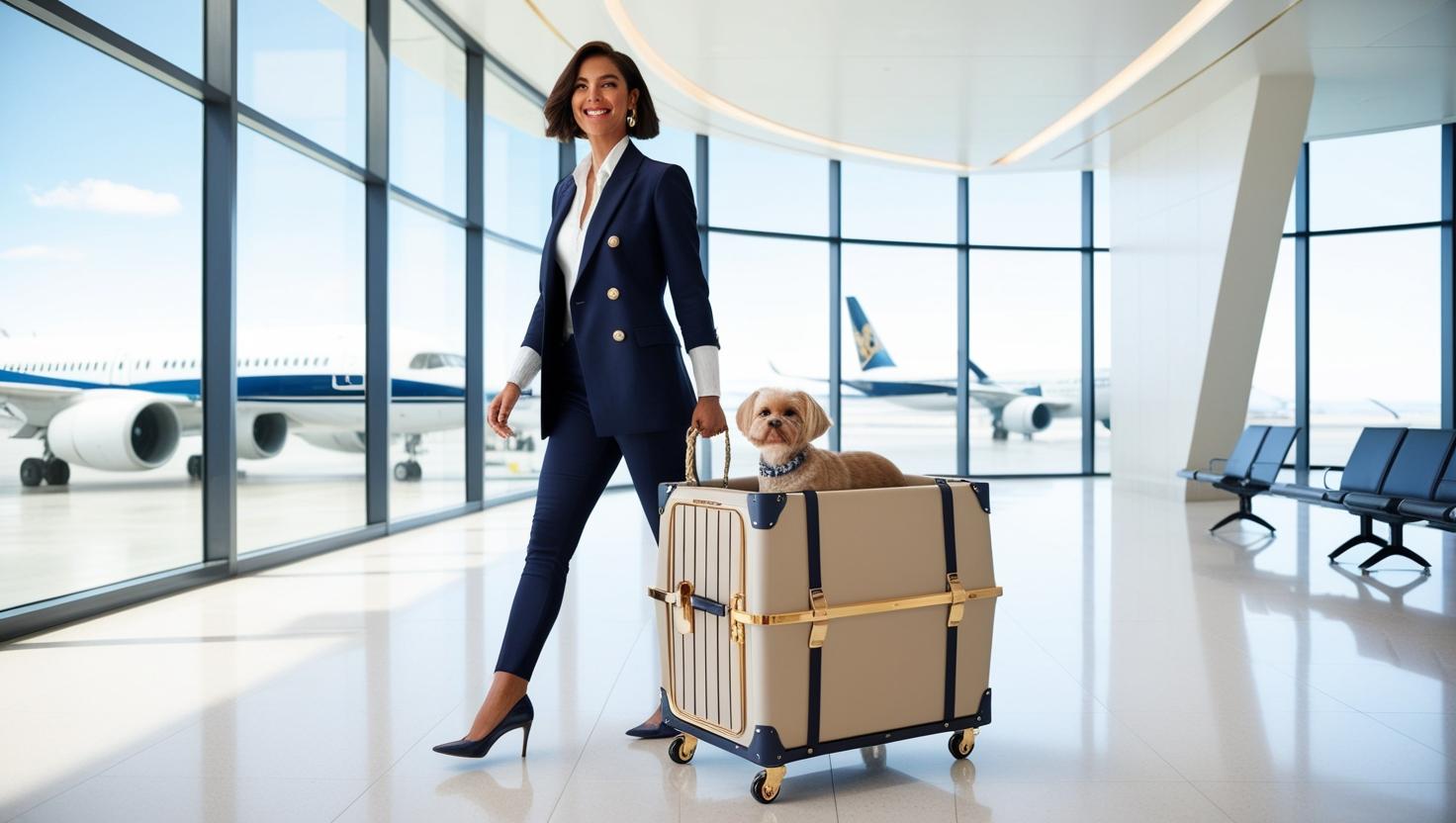 Pet owner walking through airport